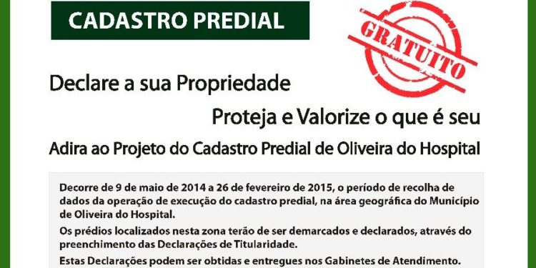 Cadastro Predial no concelho de Oliveira do Hospital é gratuito